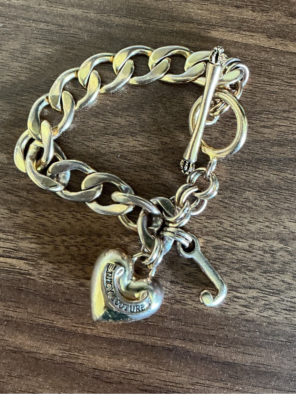 Vintage Juicy Couture Silvertone Heart Starter Charm Bracelet Y2K McBling